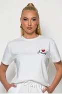 Σετ μπλούζα και βερμούδα με patch love λευκό