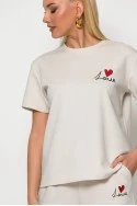 Σετ μπλούζα και βερμούδα με patch love μπεζ