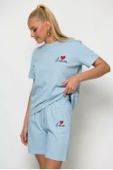 Σετ μπλούζα και βερμούδα με patch love σιέλ