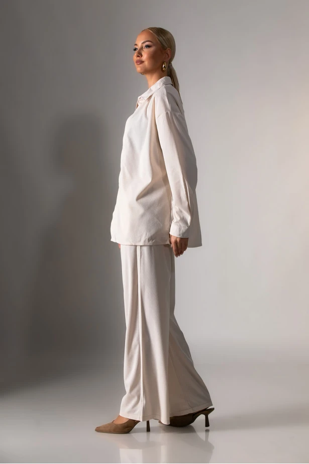 Κοτλέ σετ παντελόνα και πουκάμισο μπεζ