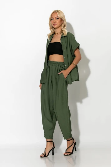 Σετ πουκάμισο και baggy παντελόνι τύπου λινό ροζ