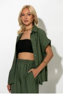 Σετ πουκάμισο και baggy παντελόνι τύπου λινό χακί Σετ πουκάμισο και baggy παντελόνι τύπου λινό χακί