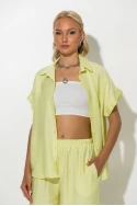 Σετ πουκάμισο και baggy παντελόνι τύπου λινό κίτρινο