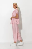 Σετ πουκάμισο και baggy παντελόνι τύπου λινό ροζ