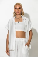 Σετ πουκάμισο και baggy παντελόνι τύπου λινό λευκό Σετ πουκάμισο και baggy παντελόνι τύπου λινό λευκό