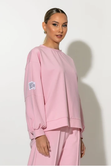 Σετ παντελόνα και oversized μπλούζα με pach στο μανίκι γκρι