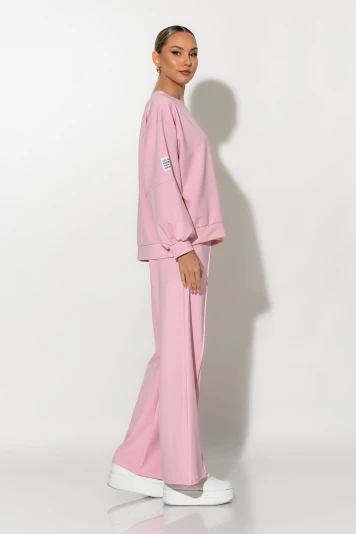 Σετ παντελόνα και oversized μπλούζα με pach στο μανίκι ροζ