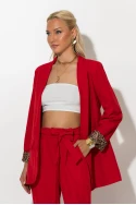 Σετ blazer με λεοπάρ φόδρα και παντελόνι με ζωνάκι κόκκινο
