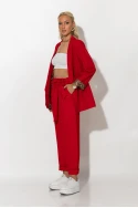 Σετ blazer με λεοπάρ φόδρα και παντελόνι με ζωνάκι κόκκινο