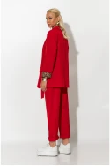 Σετ blazer με λεοπάρ φόδρα και παντελόνι με ζωνάκι κόκκινο
