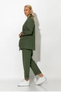 Σετ blazer με λεοπάρ φόδρα και παντελόνι με ζωνάκι χακί