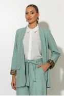 Σετ blazer με λεοπάρ φόδρα και παντελόνι με ζωνάκι βεραμάν