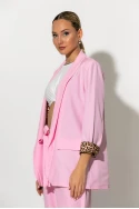 Σετ blazer με λεοπάρ φόδρα και παντελόνι με ζωνάκι ροζ Σετ blazer με λεοπάρ φόδρα και παντελόνι με ζωνάκι ροζ