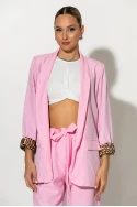Σετ blazer με λεοπάρ φόδρα και παντελόνι με ζωνάκι ροζ Σετ blazer με λεοπάρ φόδρα και παντελόνι με ζωνάκι ροζ