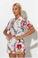 Σετ floral πουκάμισο με δέσιμο και σορτς λευκό-κόκκινο