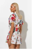 Σετ floral πουκάμισο με δέσιμο και σορτς λευκό-κόκκινο
