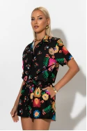 Σετ floral πουκάμισο με δέσιμο και σορτς μαύρο-ροζ