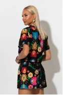 Σετ floral πουκάμισο με δέσιμο και σορτς μαύρο-ροζ