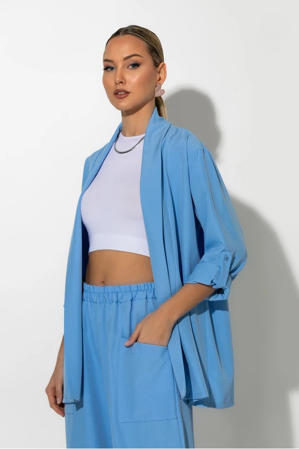 Σετ baggy παντελόνι και blazer σιέλ Σετ baggy παντελόνι και blazer σιέλ