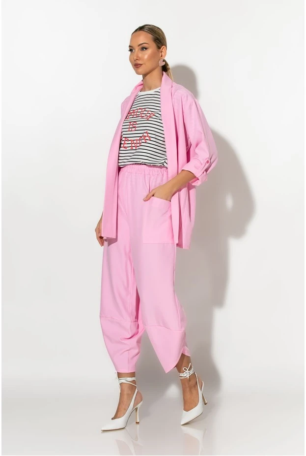 Σετ baggy παντελόνι και blazer ροζ