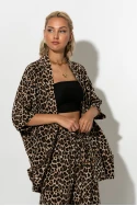 Σετ κιμονό και παντελόνα leopard print μπεζ ανοιχτό Σετ κιμονό και παντελόνα leopard print μπεζ ανοιχτό