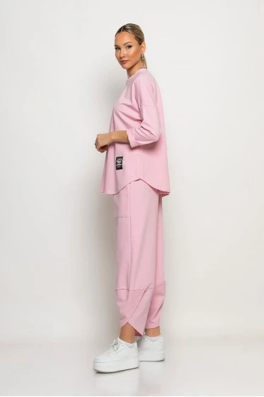 Σετ baggy παντελόνι και oversized μπλούζα ροζ