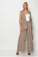 Σετ παντελόνα με λάστιχο και αμάνικο blazer με ζώνη μπεζ σκούρο
