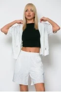Σετ jacket κοντομάνικο και σορτς με στρας λευκό