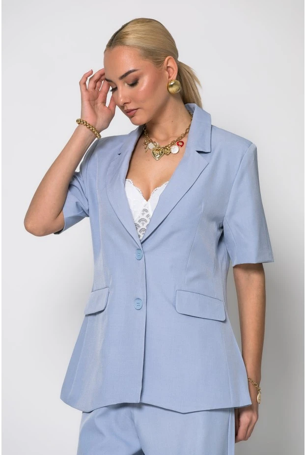 Σετ παντελόνα και κοντομάνικο blazer σιέλ