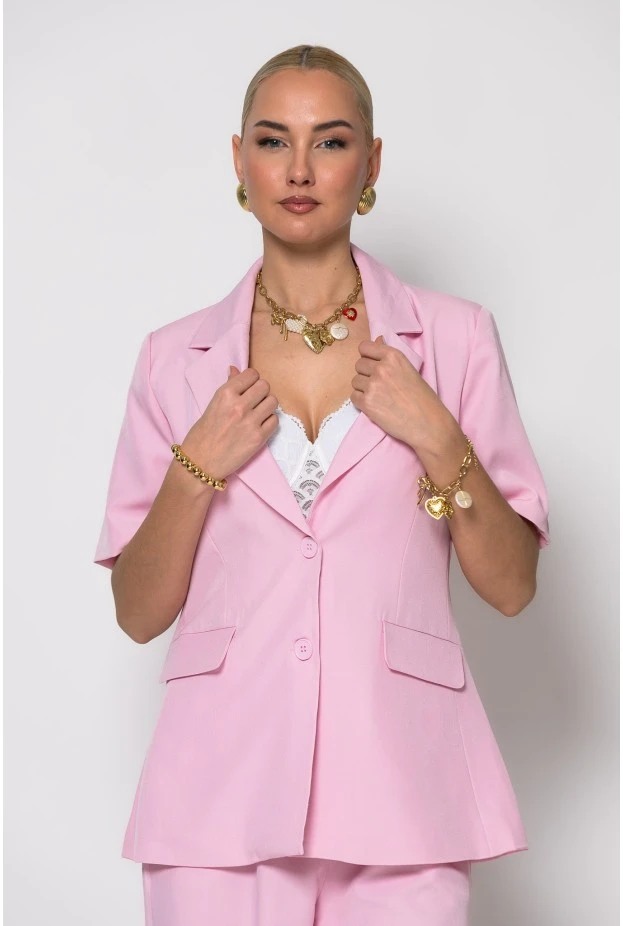 Σετ παντελόνα και κοντομάνικο blazer ροζ