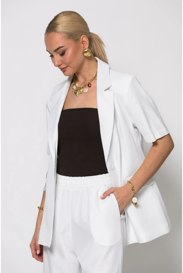 Σετ παντελόνα και κοντομάνικο blazer λευκό