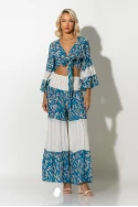 Boho σετ μπολερό και παντελόνα φλοράλ σιέλ
