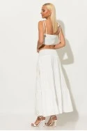 Σετ φούστα και crop top με δέσιμο στους ώμους και σφηγκοφωλία πίσω με κεντητά κοχύλια λευκό-χρυσό