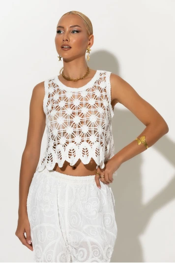Crochet αμάνικο top μπεζ