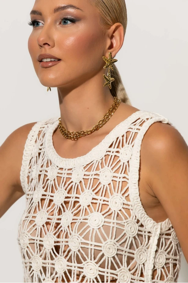 Crochet αμάνικο top μπεζ Crochet αμάνικο top μπεζ
