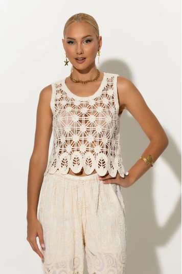Crochet αμάνικο top μπεζ