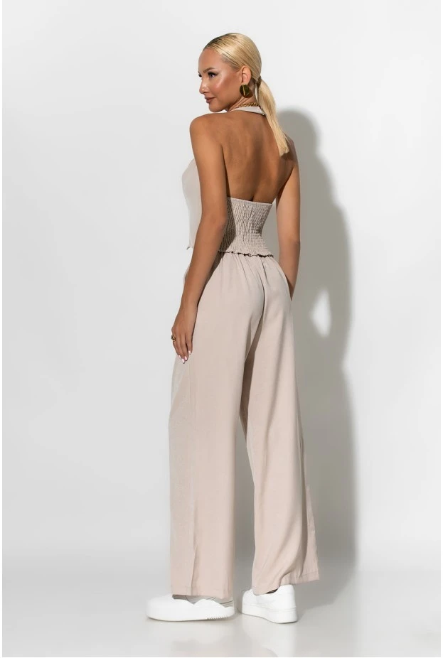 Σετ κοστούμι 3 τεμαχίων παντελόνι, γιλέκο με στράς-φιογκάκια και σακάκι μπεζ ανοιχτό