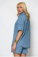 Σετ jean jacket και σορτς με στρας μπλε ανοιχτό