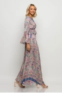 Σετ boho παντελόνα και κρουαζέ τοπ με βολάν στα μανίκια σομόν