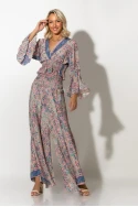 Σετ boho παντελόνα και κρουαζέ τοπ με βολάν στα μανίκια σομόν