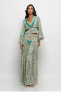 Σετ boho παντελόνα και κρουαζέ τοπ με βολάν στα μανίκια μπεζ