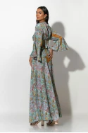Σετ boho παντελόνα και κρουαζέ τοπ με βολάν στα μανίκια βεραμάν