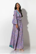 Σετ boho παντελόνα και κρουαζέ τοπ με βολάν στα μανίκια ροζ