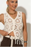 Crochet γιλέκο με κρόσια μπεζ Crochet γιλέκο με κρόσια μπεζ