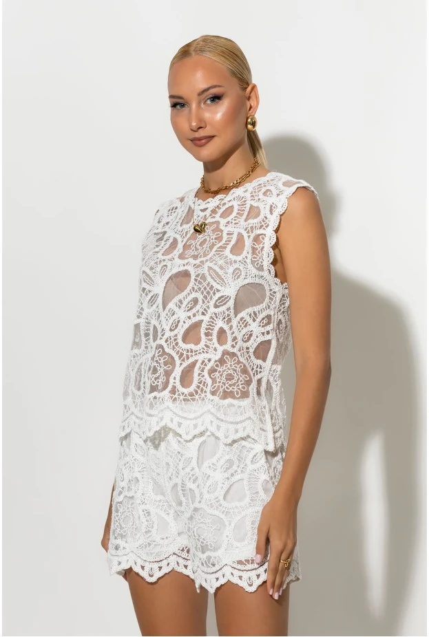 Crochet αμάνικη μπλούζα με διαφάνεια λευκό