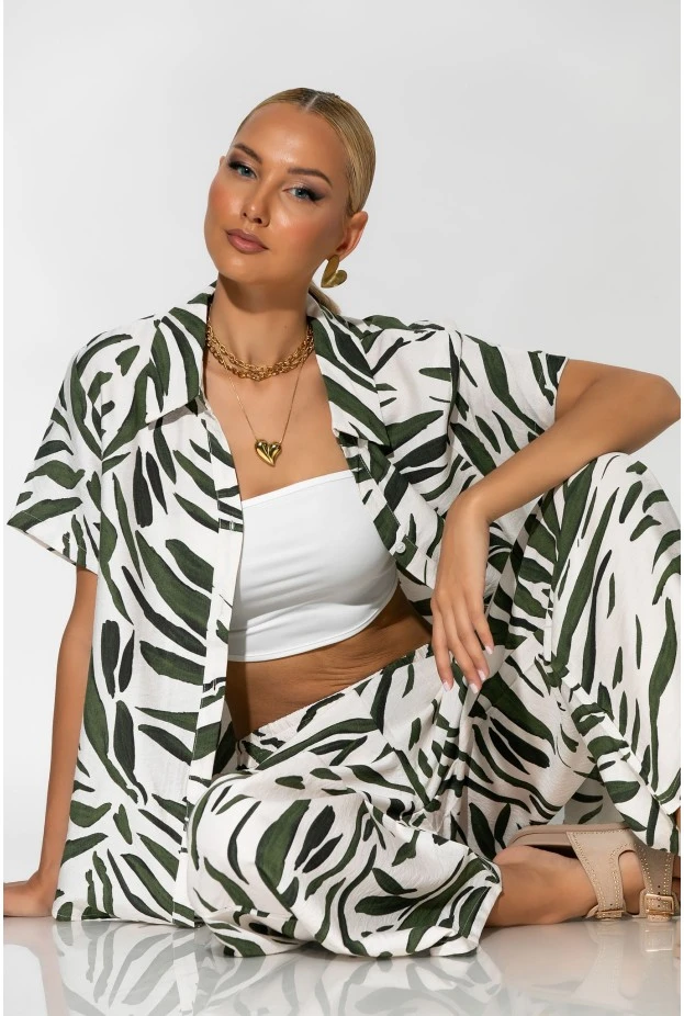Σετ πουκάμισο και παντελόνι zebra print χακί