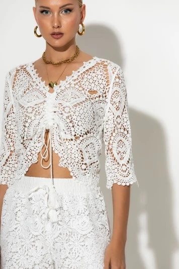 Crochet τοπ με κορδόνι λευκό
