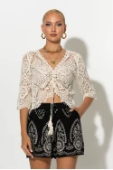 Crochet τοπ με κορδόνι μπεζ