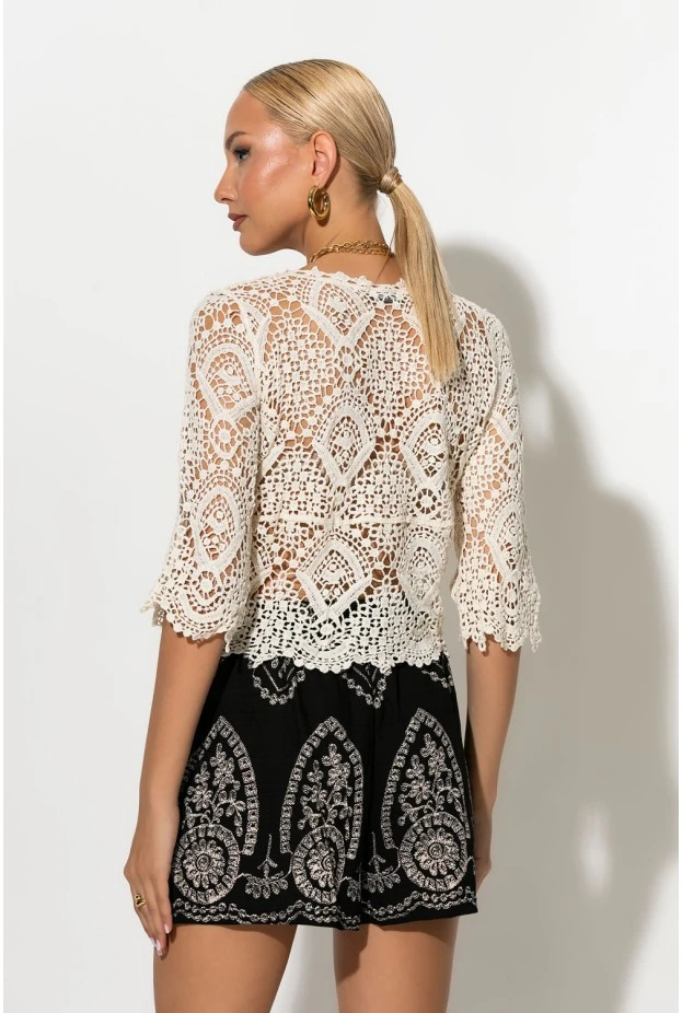 Crochet τοπ με κορδόνι μπεζ