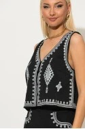 Σετ σορτς και γιλέκο με boho κεντήματα μαύρο